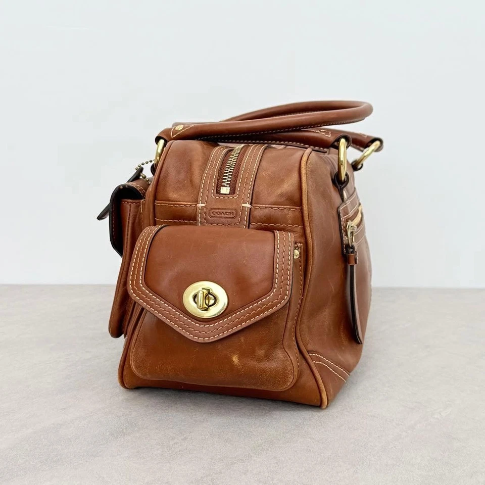 COACH Bag Leather Brown Legacy Edition Saddle Satchel Turnlock 34x19x14cm NNBy37 - Image 4 of 4