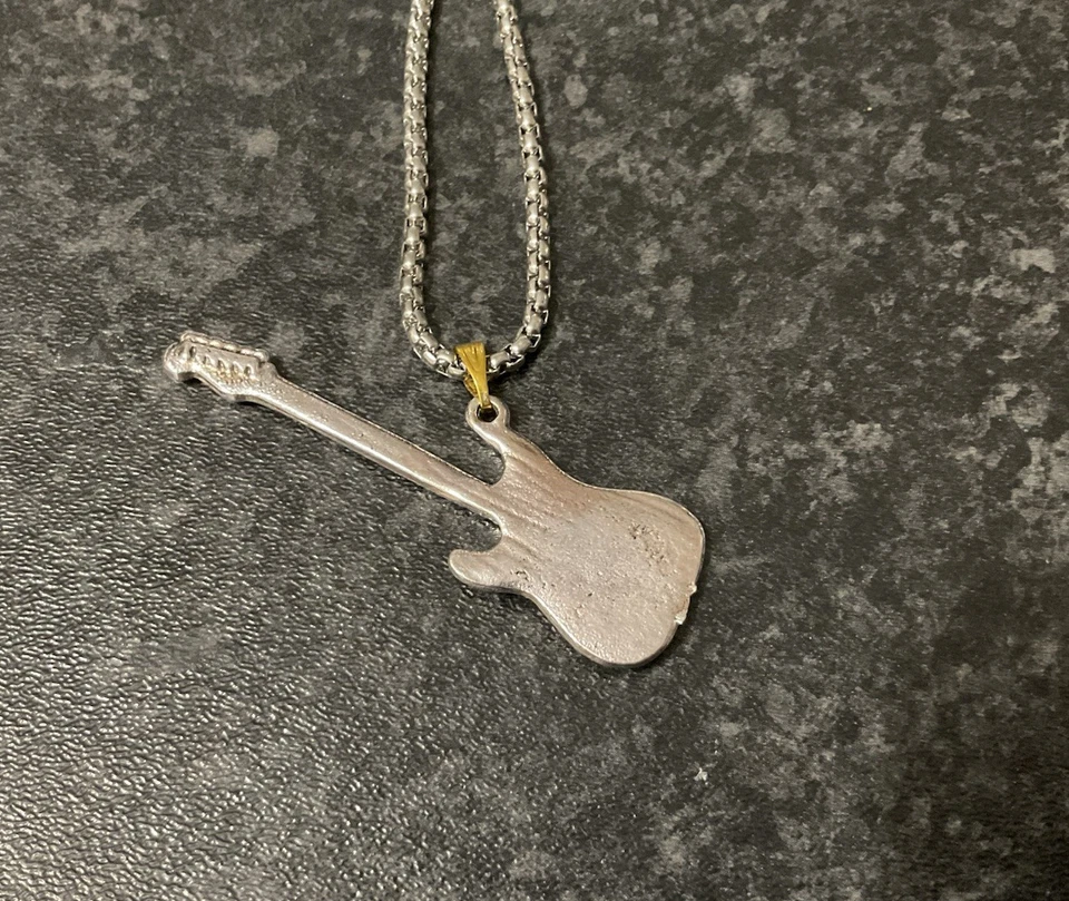 Rock Legend Guitar Necklace Pendant Stainless Steel Silver/gold chain 60cm, Gift - Image 4 of 4