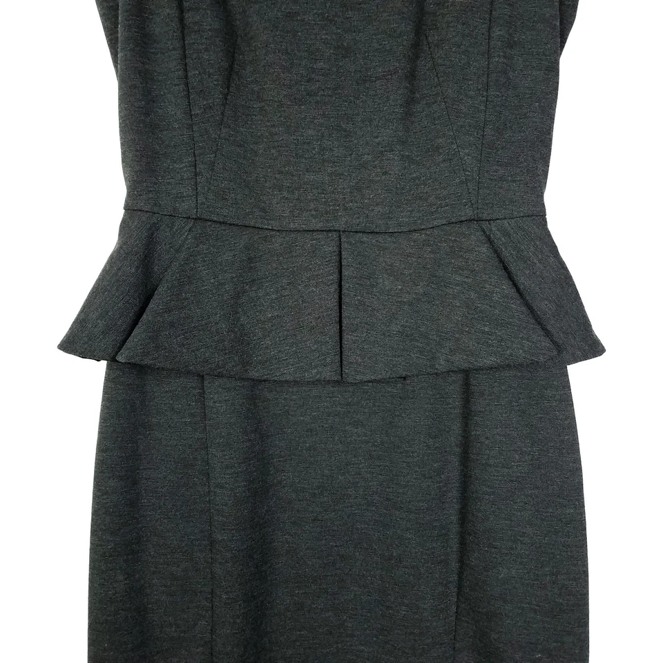 Vestido Cynthia Steffe Gris Cuero Escote Manga Gorra Peplum Vaina Talla 0 Foto 4 de 4