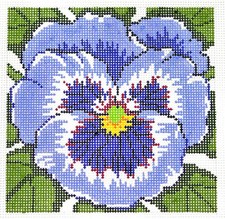 Blue Pansy Flower Series Bloom on 12 Mesh handpainted Needlepoint Canvas by LEE