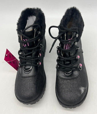 Juicy By Juicy Couture Black Glitter Hiking Style Boot Faux Fur Cuff Girl Sz 2 M