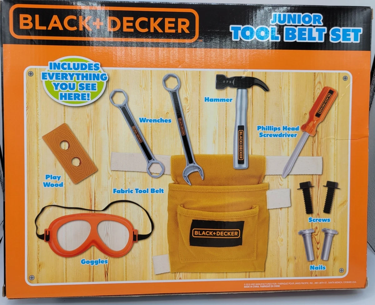 Black u0026 Decker Junior 11 Piece Toy Tool Belt Set Kids Pretend Building  Playtime | eBay