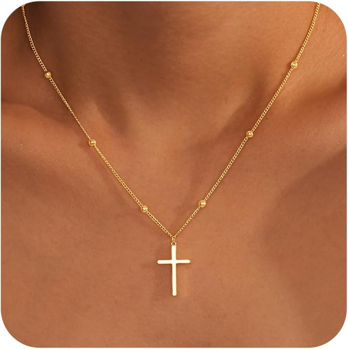 Cross Necklace for Women 14K Gold/Silver Plated Dainty Infinity Long Pendant Cha