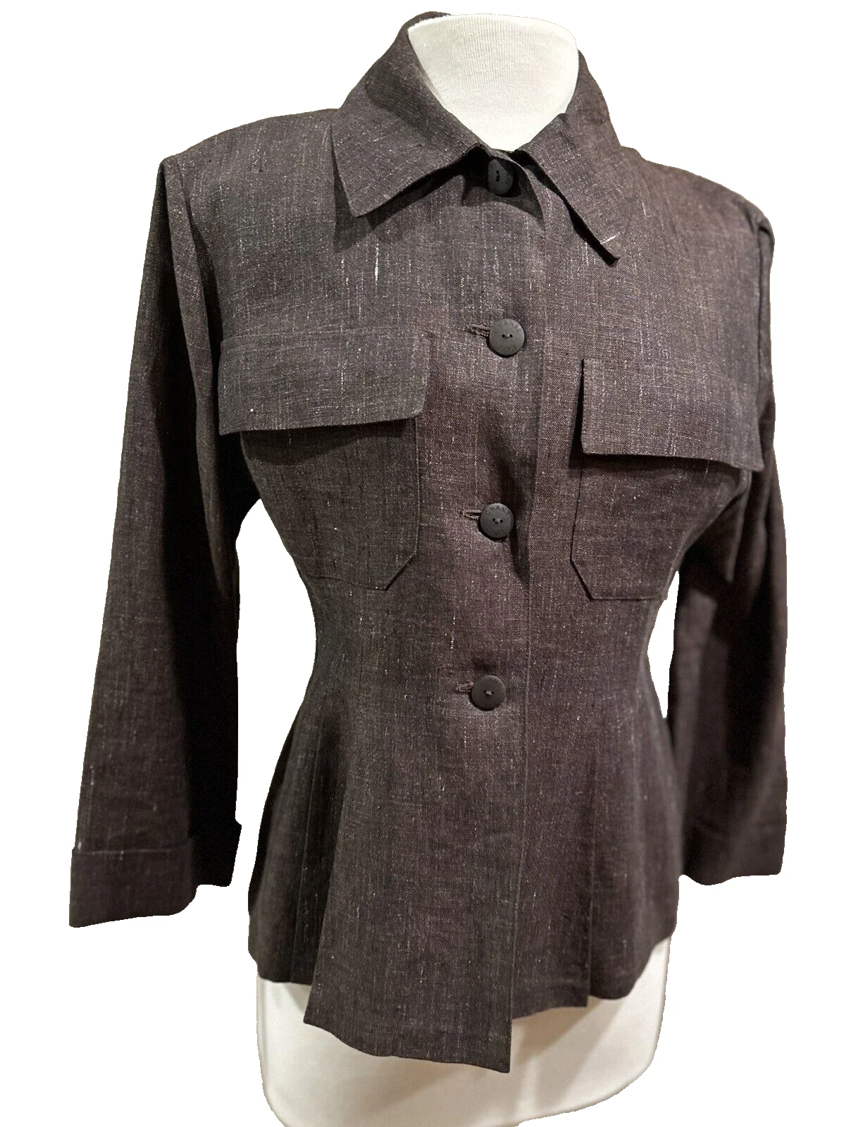 Giacca blazer CHANEL TG FR 40 8 marrone 100% lino # 6204