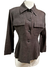 CHANEL SZ FR 40/ 8 Brown 100 Linen Jacket Blazer Nipped Waist Buttons  6204
