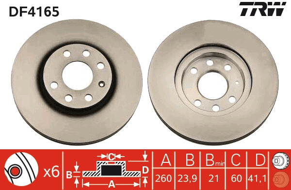 Pack De 2 - Bremsscheibe DF4165 TRW FüR Opel Vauxhall-image