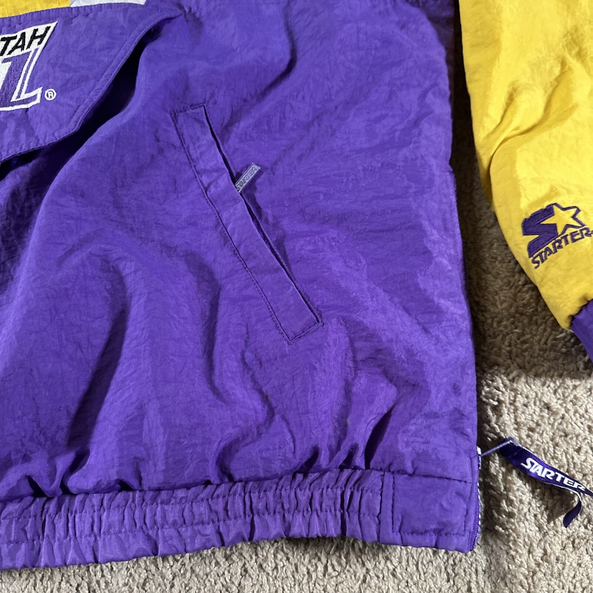 Vtg Utah Jazz Jacket Men Large Purple Yellow Starter Hooded