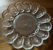 Vintage Deviled Egg Plate 11" Hobnail Clear Glass Dish Indiana Holds 15 Eggs