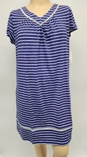 NWT S/S Nightgown Croft & Barrow 100% Cotton Knit Navy Stripes