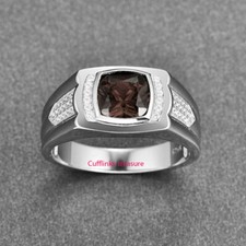 Natural smoky Quartz  CZ Gemstones With 925 Sterling Silver Ring For Men's