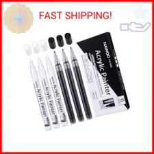 NAWOD Paint Pens White Black Acrylic Marker 6 Pack, Acrylic Permanent Marker, Wh