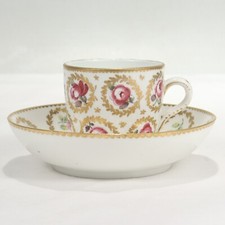 Antique Sevres Porcelain Tea/Coffee Cup  Saucer with Pink Roses  Gilt Leaves