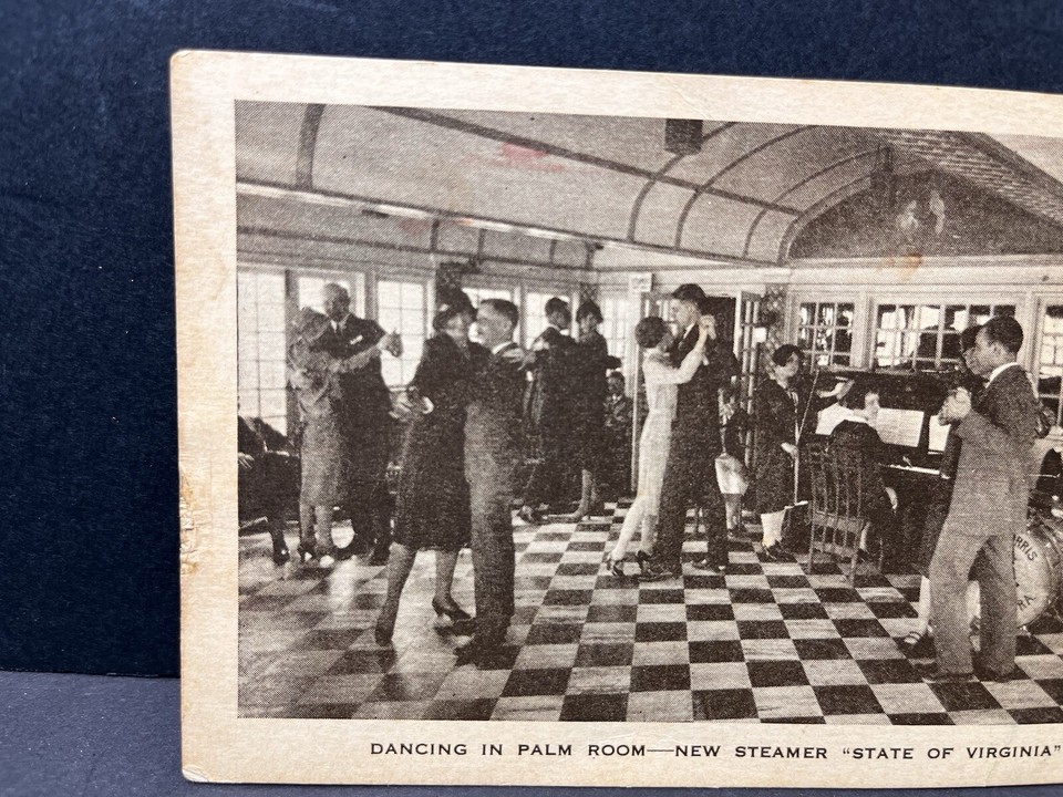 Steamer State of Virginia Postcard Dancing in Palm Room Old Bay Line MD