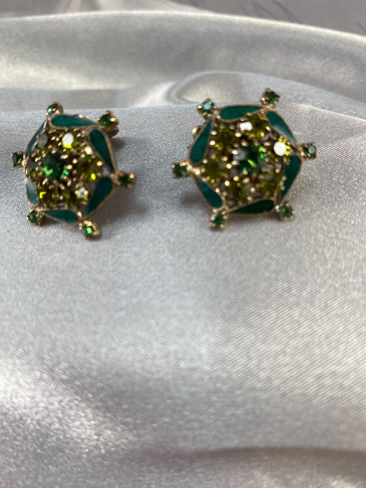 Weiss Earrings Emerald Green Unusual Enamel and S… - image 2