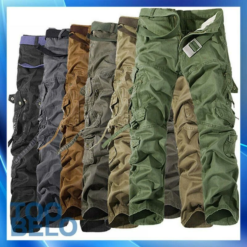 Pantalones De Carga Para Hombre Multi Bolsillos Trabajo Casuales