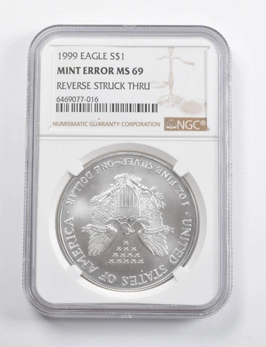 Mint Error MS69 1999 American Silver Eagle REV Struck Thru NGC *3402