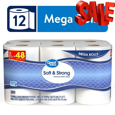 Great Value Premium Soft & Strong Toilet Paper 12 Mega Rolls