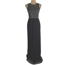 Ann Taylor Evening Gown Size 6 M Black Leather Chiffon Pleat Maxi Dress NEW 398