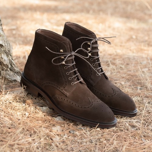Handmade Men brogue suede ankle boots 
