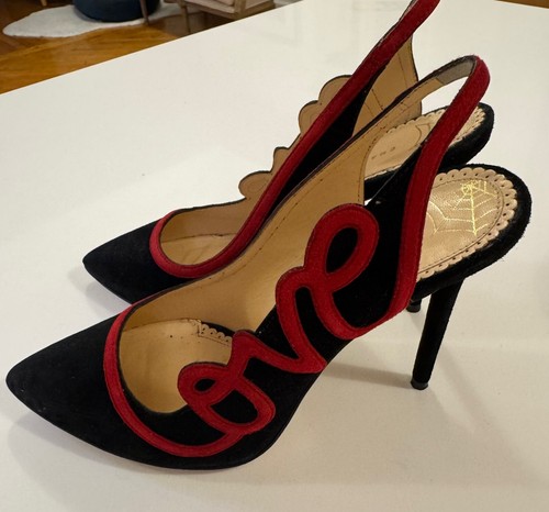 Charlotte Olympia LOVE Women's Heels in Black Suede with Red Detailing EU 39.5 - Picture 20 of 24