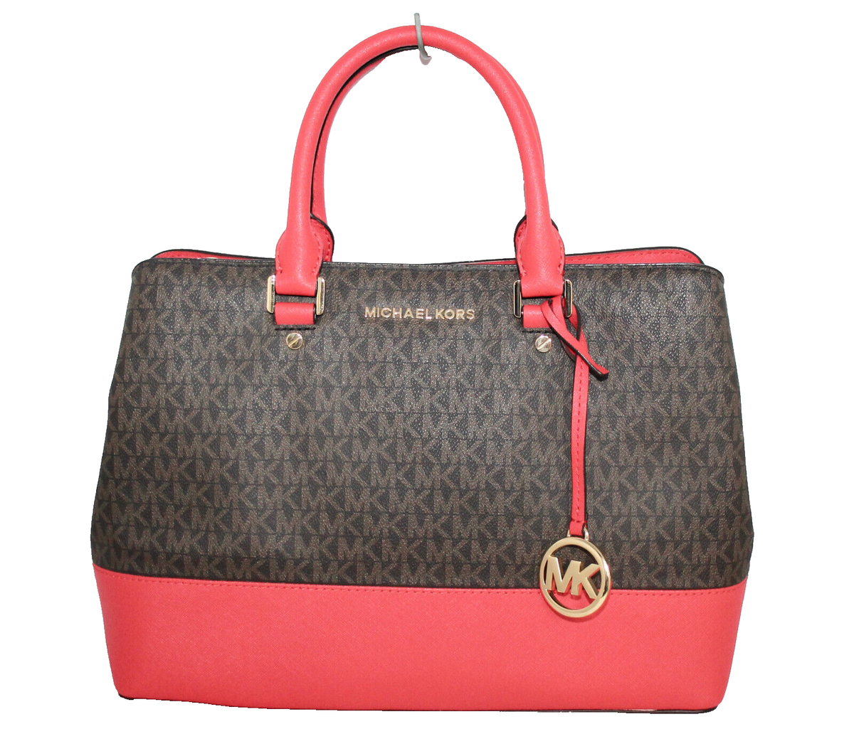 MICHAEL KORS Savannah Colorblock Medium Satchel Signature Brown Red  35T9GS7S3B