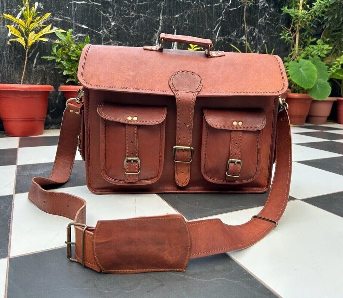 Vintage Genuine Leather Men's Laptop Travel Briefcase Bag