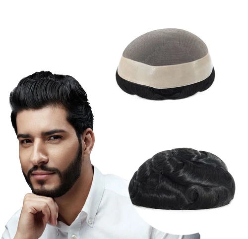 Fine Mono India Men Hair toupee Wig 9 Size Replecement System Durable Hairpieces