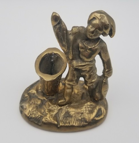 Vintage Figural Brass Match Holder & Striker w/ Fisherman Fish & Basket ~ Unique - 第 8/12 張圖片