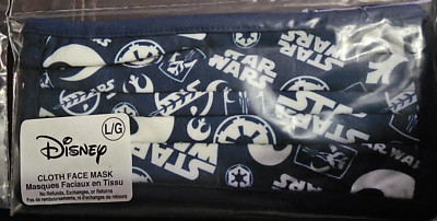ONE Large Disney Parks Face Mask WDW Star Wars Logo Pattern Navy Cloth-NIP