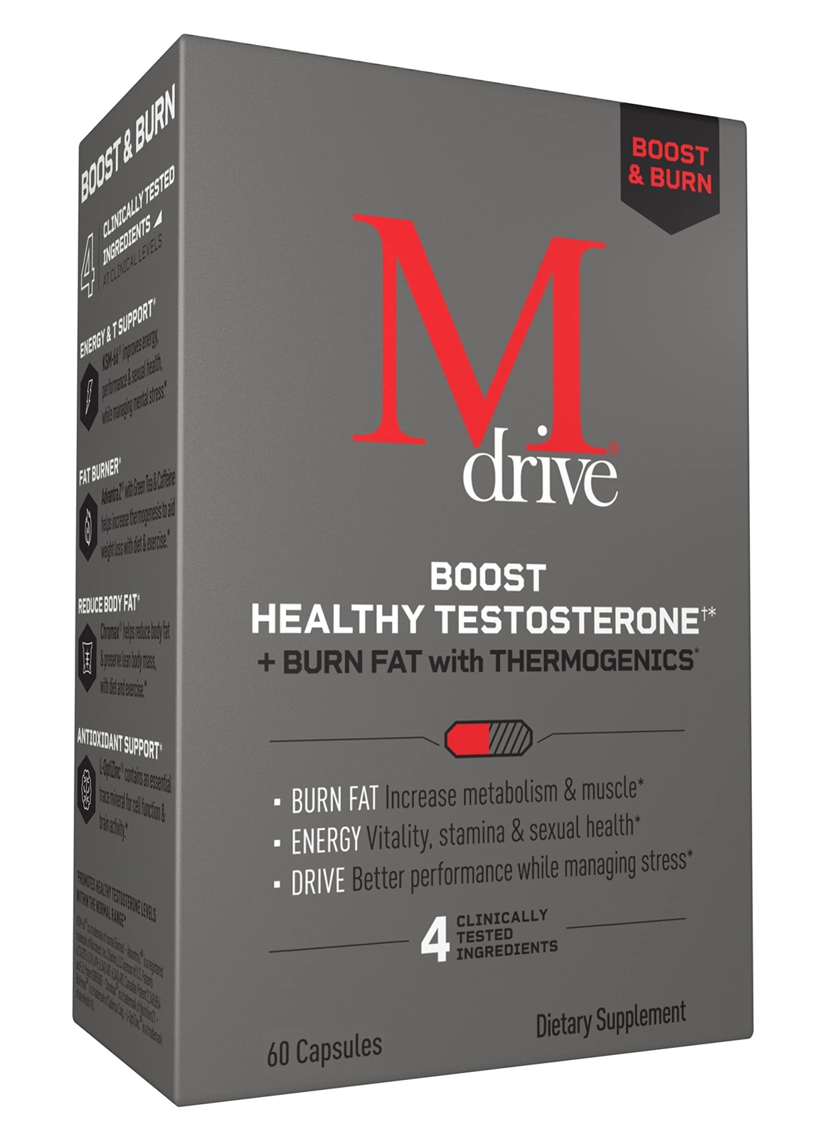 Mdrive Boost and Burn Testosterone Booster and Fat Burner for Men, Energy, St...
