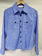 Zimmerman Top Size 2 Womens Blue Cotton Long Sleeve Brown Button