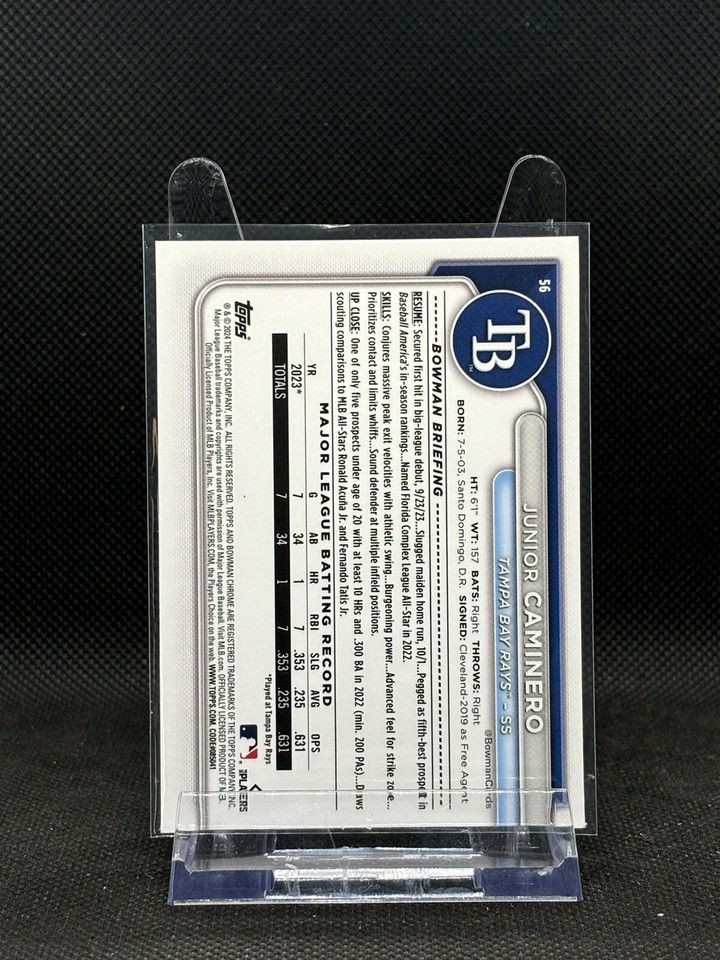 Junior Caminero 2024 Bowman Chrome Baseball 56 Tampa Bay Rays RC