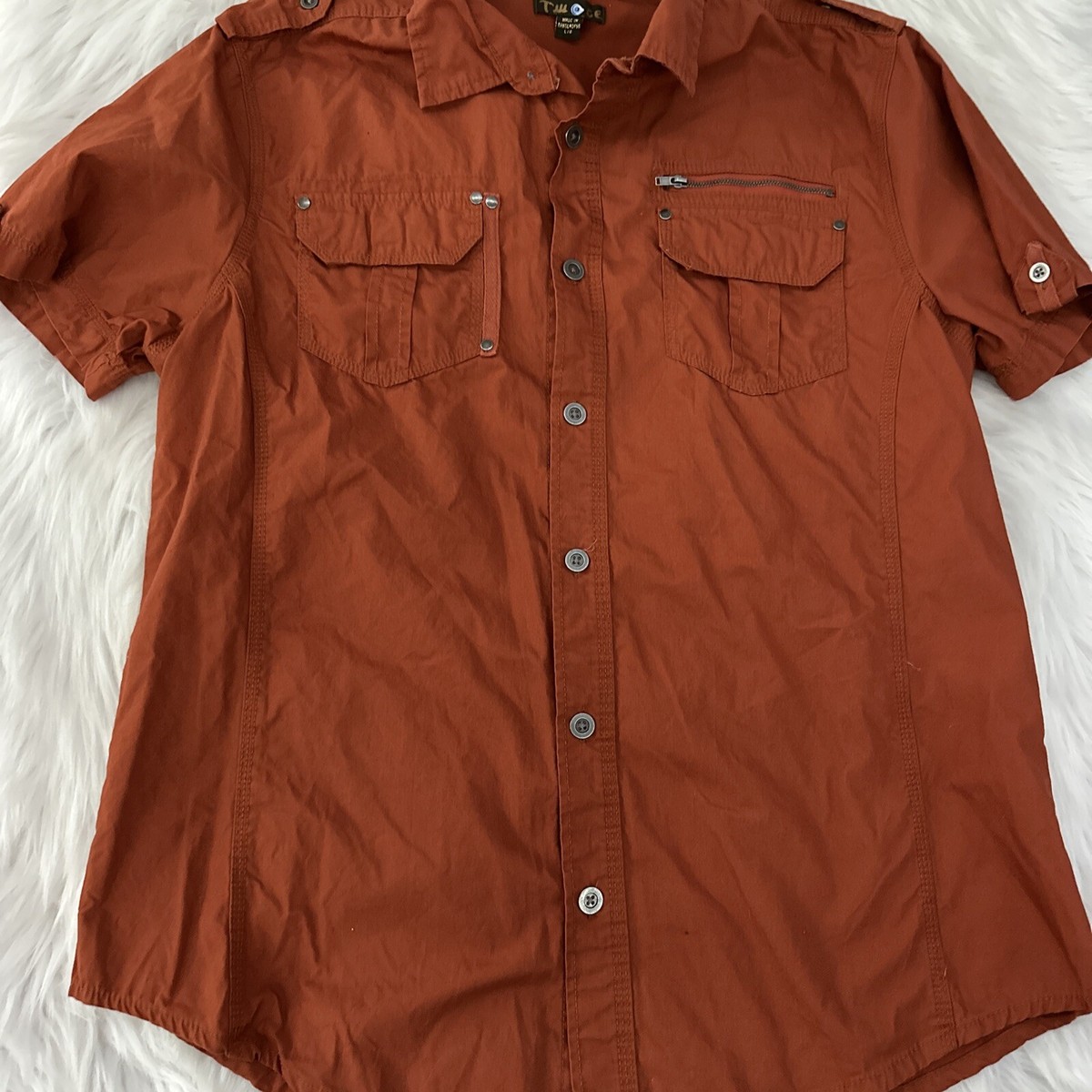 Twoce mens L short sleeve button up shirt collar utility