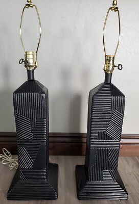 Vintage 80's? Southwestern Danish Modern MCM Geometric Plaster Table Lamps Lamp