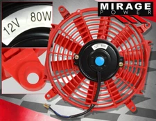 Red 9" 1730CFM 2250RPM Electric Engine Bay Cooling Slim Radiator Fan + Mount Kit