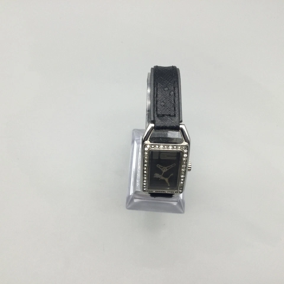 Puma Watch Women 21mm Silver Tone Black Rectangle Dial Bling New Battery - Image 3 of 4
