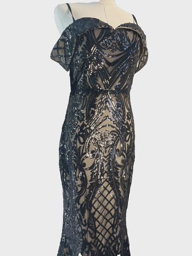 Ricarica Blk Long Damask Evening Dress Special Event Formal Wear Wedding Guest S - 第 3/15 張圖片