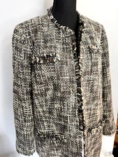 Chico's Tweed Open Front Long Blazer Jacket Size L (Chico's size 2)