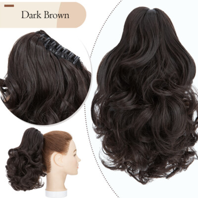 Natural Short Clip In Ponytail Hair Extension Bendable Pony Tail Claw On Bun 12''
