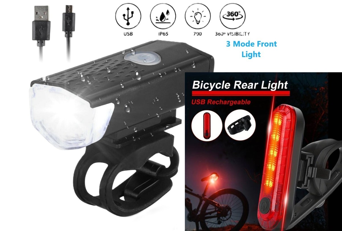 USB Rechargeable Bike Light Set - Super Bright 9000 Lumen Headlight & Taillight