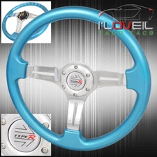 Metallic Sky Blue 350mm 3 Spokes Streak Hole Steering Wheel R Horn