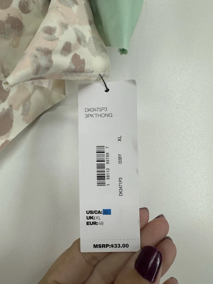 Paquete de 3 Tanga Ropa Interior Mujer DKNY Talla XL DK3471P3 Verde Desnudo Rosa Estampado Animal Foto 2 de 4