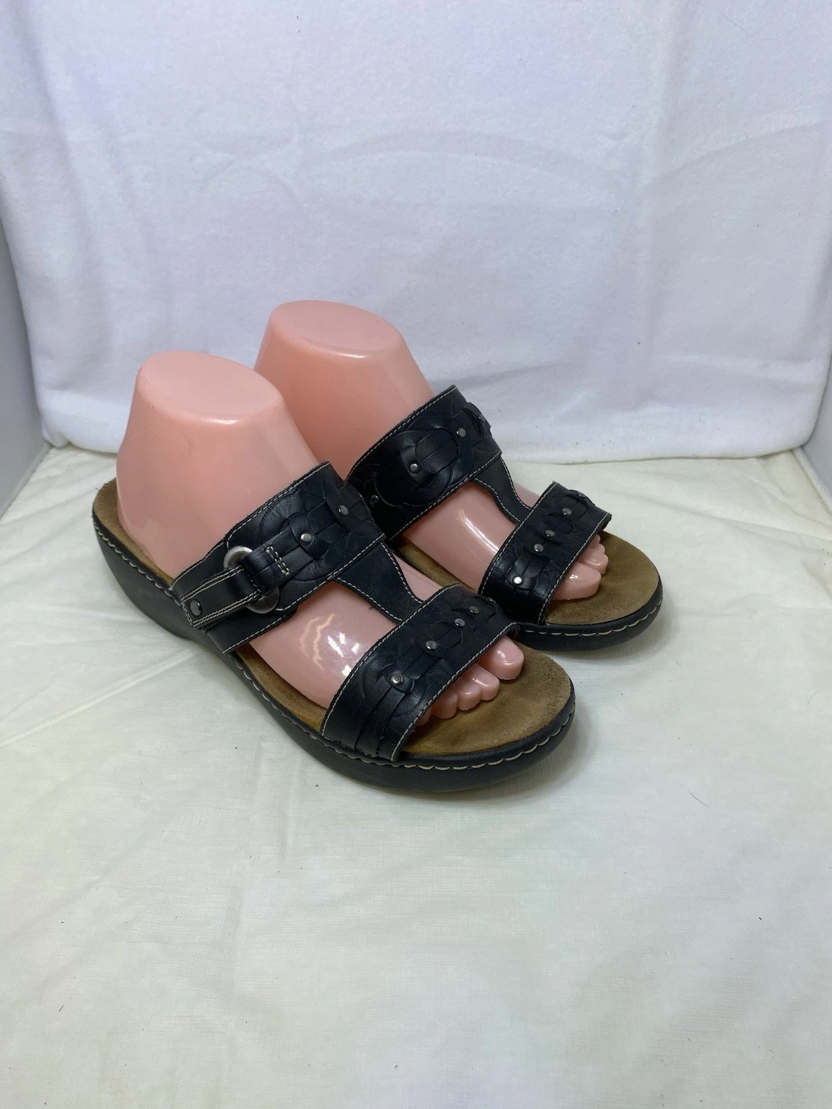 Sandali donna 10 M Clarks morbidi ammortizzati Delana Macrae neri pelle slip on