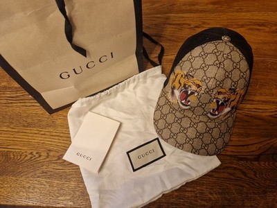 Gucci Snapback Cap Tigers Print GG Beige Herren Gr L 59cm