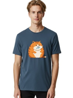 Cat-With-Fish-9 Mens Graphic Tee, 100% Cotton, Casual Summer Wear