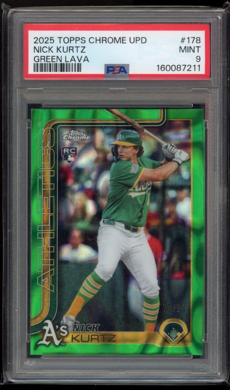 2025 Topps Chrome Nick Kurtz RC Green Lava /99 #178 PSA 9 Oakland Athletics