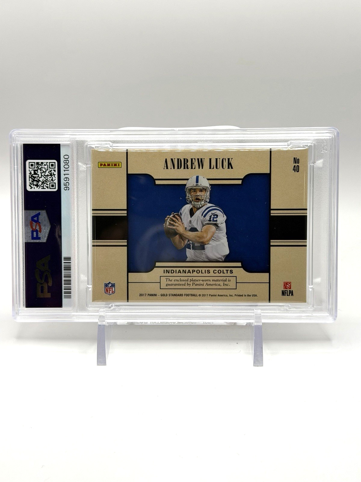 2017 Panini Gold Standard Andrew Luck #40 Golden Jumbo Threads 1/1 PSA 10 GEM MT view 2