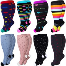 8 Pairs Plus Size Compression Socks 20-30 Mmhg Wide Calf Extra Large Knee