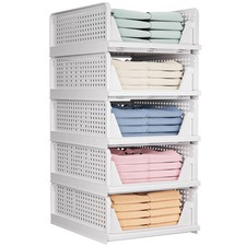TidyIsles Wardrobe Storage Organiser - 5 Pack Folding Closet 5 PACK-L, White