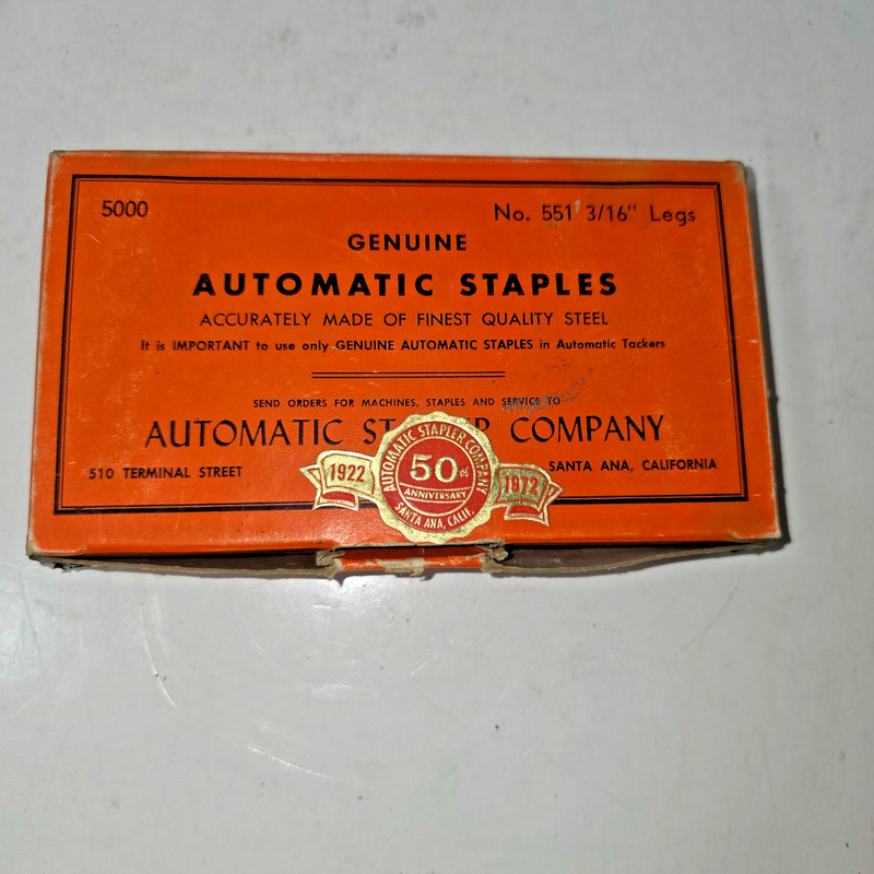 Vintage Automatic Stapler Company No. 551 3/16" Legs - Excellent Packaging! NOS